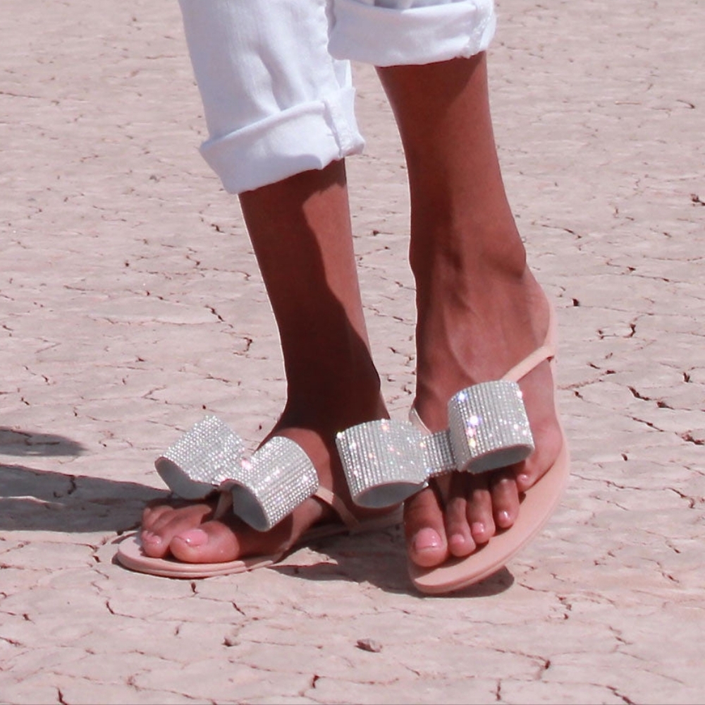 Aminah Abdul Jillil Crystal Flip Flops Nude NIB